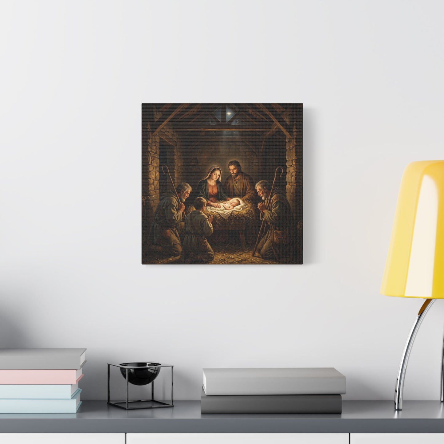 Nativity Scene Canvas Wall Art - Baby Jesus, Virgin Mary, Saint Joseph In Bethlehem Stable - Matte Cotton Print For Living Room Bedroom - Living Room Wall Decor - Bedroom Home Decoration