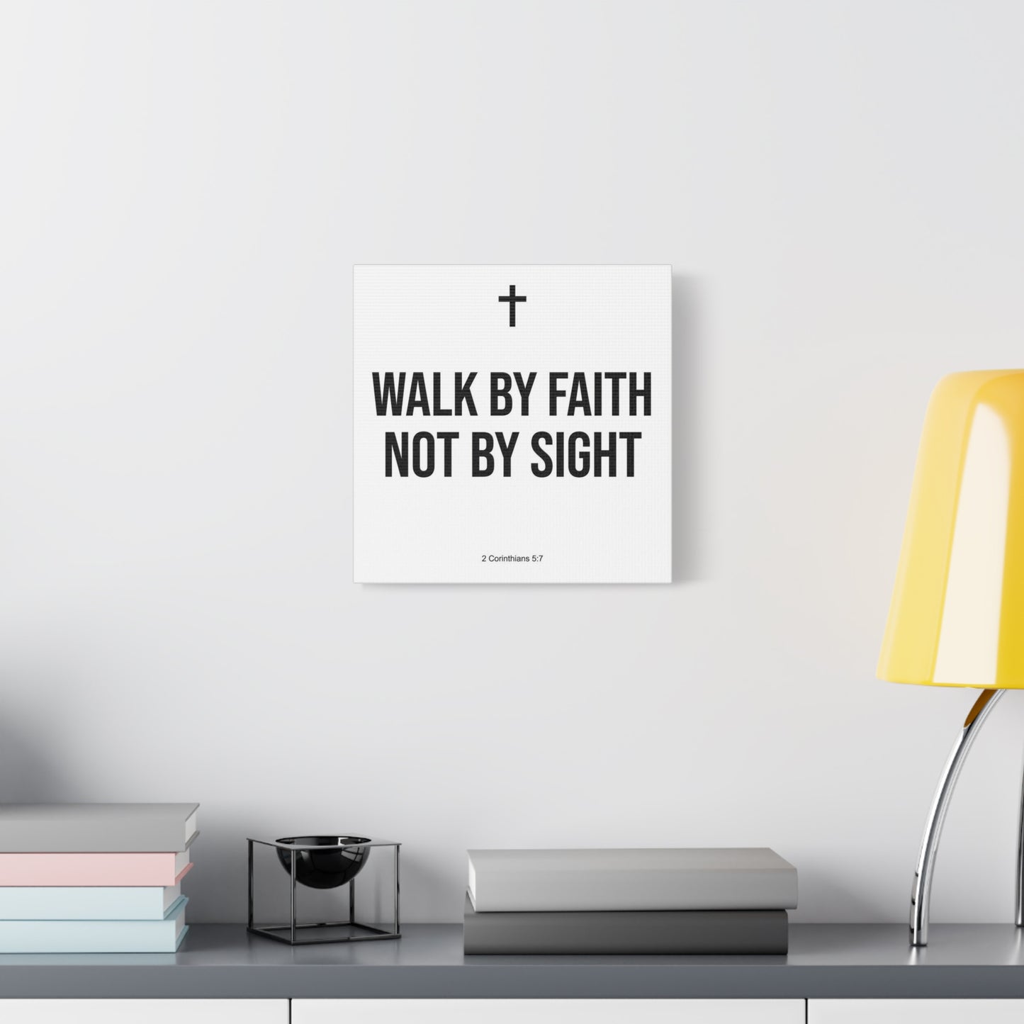 "Walk By Faith Not By Sight" Christian Canvas Wall Art - 2 Corinthians 5:7 Cross Scripture Print - Black And White Minimalist Typography Decor - Living Room Bedroom Office Home Decoration