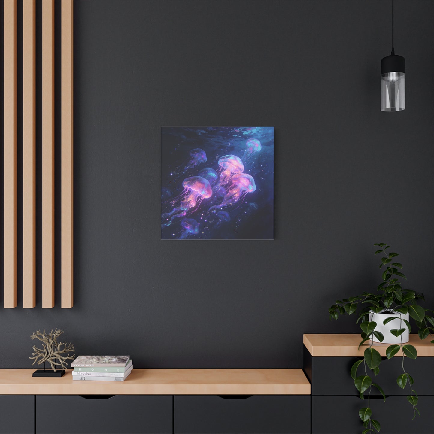 Glowing Jellyfish Canvas Wall Art - Ocean Fantasy Sea Life Decor, Luminous Pink Blue Artwork - Matte Canvas Print, Contemporary Style - Bedroom Wall Decor, Meditation Space Accent - Ready to Hang