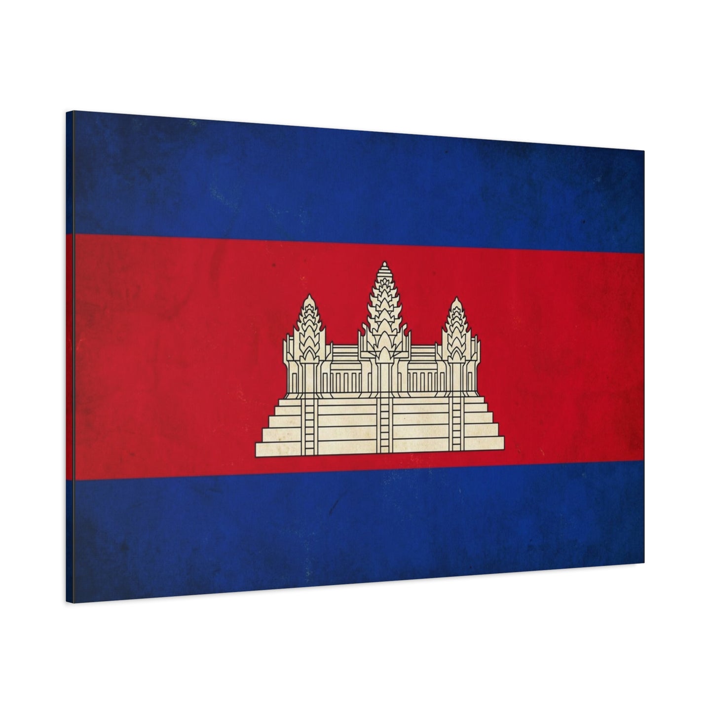 Cambodia Flag Canvas Wall Art - Khmer Temple Emblem Patriotic Print, Vintage National Decor - Textured Red Blue Banner Style - Living Room Wall Decor - Bedroom Home Decoration - Modern Farmhouse Style