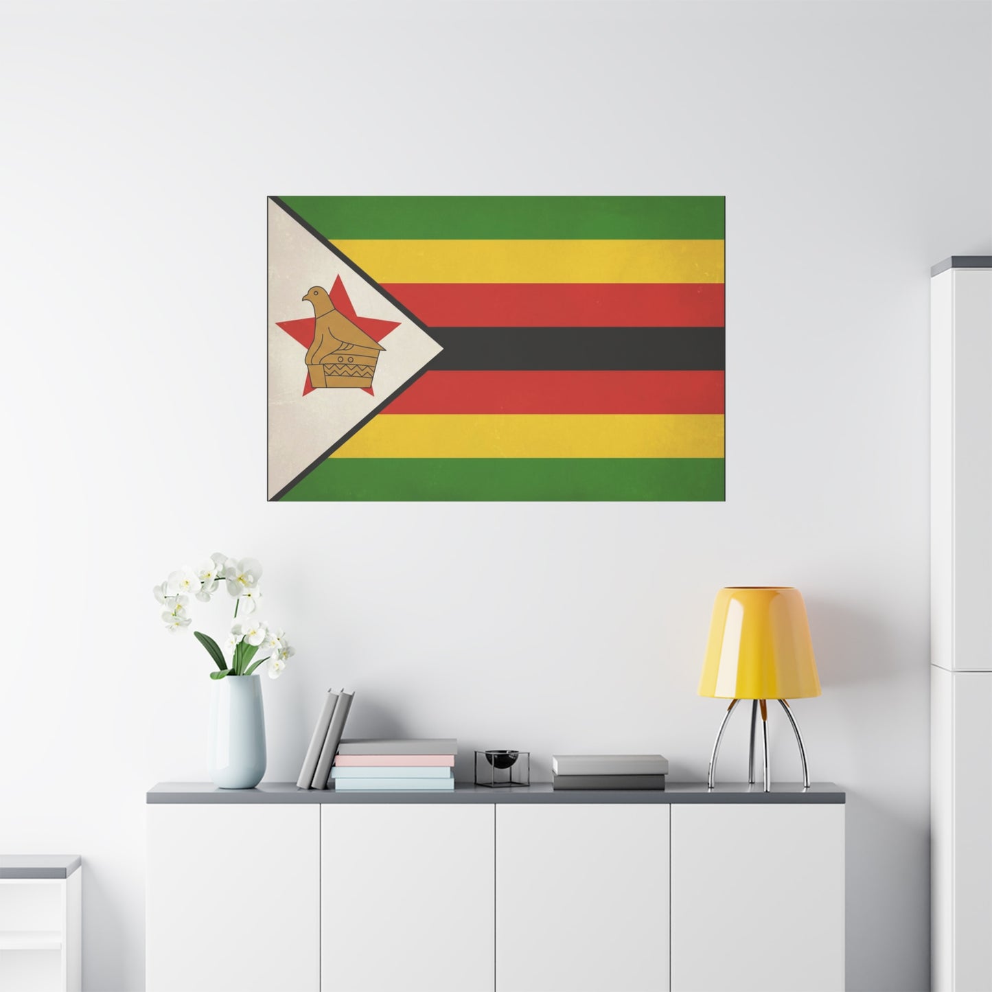 Zimbabwe Flag Canvas Wall Art - Vintage National Pride Decor, Green Gold Red Black Banner Print - Cultural Heritage Style - Living Room Wall Decor, Office Art - Modern Farmhouse Style - Ready to Hang