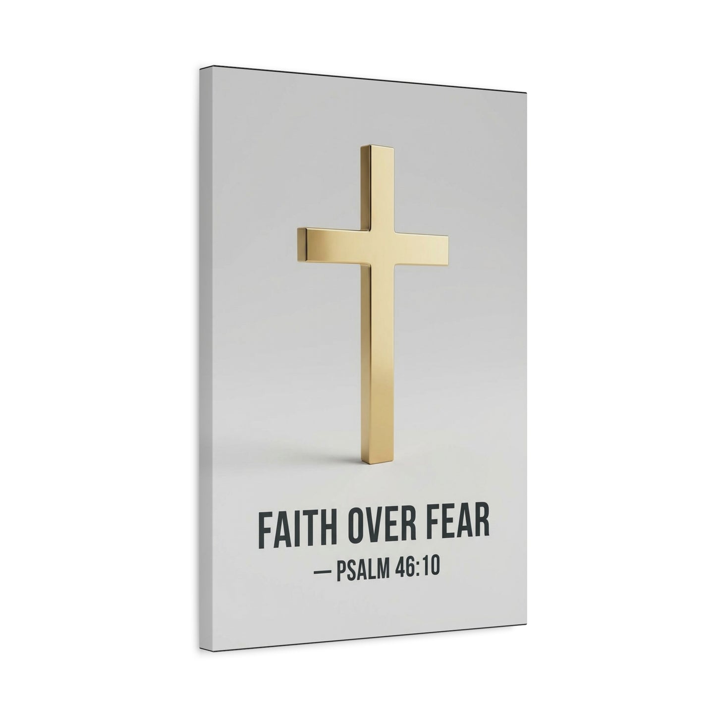 "Faith Over Fear" Psalm 46:10 Cross Canvas Wall Art - Gold Christian Scripture Print, Minimalist Religious Wall Decor - Modern Bedroom Home Decoration - Bedroom Home Decoration - Cozy Reading Nook Art