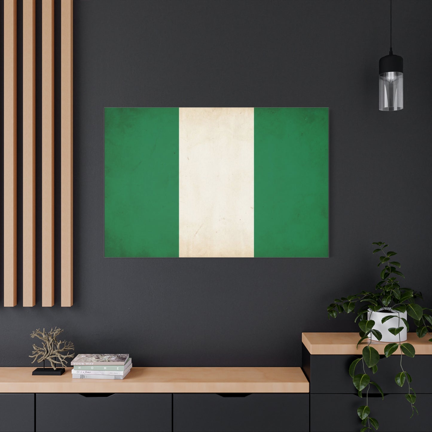 Nigeria Flag Canvas Wall Art - Vintage Green White Stripe National Print - Minimalist Patriotic Decor, Cotton Canvas Artwork, Living Room Wall Decor, Office Home Decoration - Bedroom Home Decoration