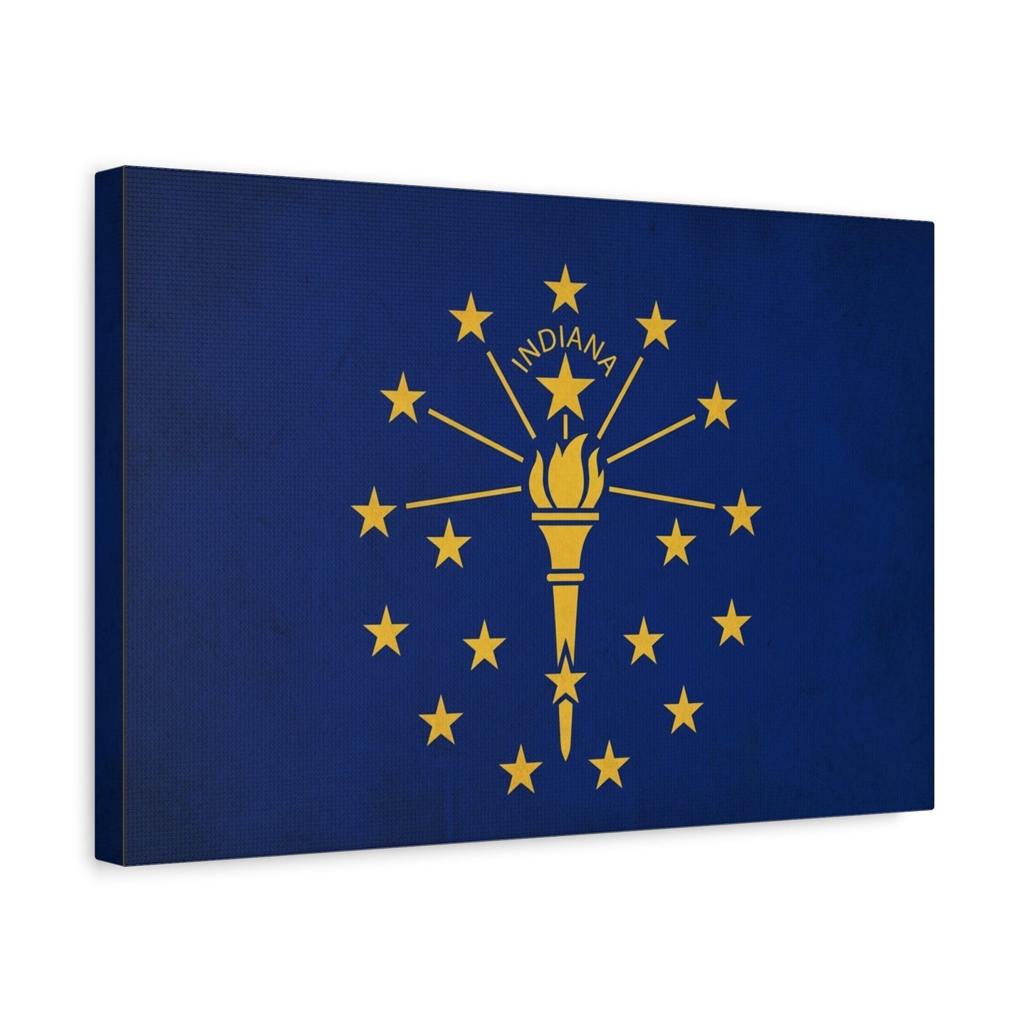 Indiana State Flag Canvas Wall Art - Blue Gold Torch Stars Print, Patriotic Decor - Matte Cotton Artwork - Living Room Wall Decor, Office Art, Dorm Decoration Accent - Bedroom Home Decoration