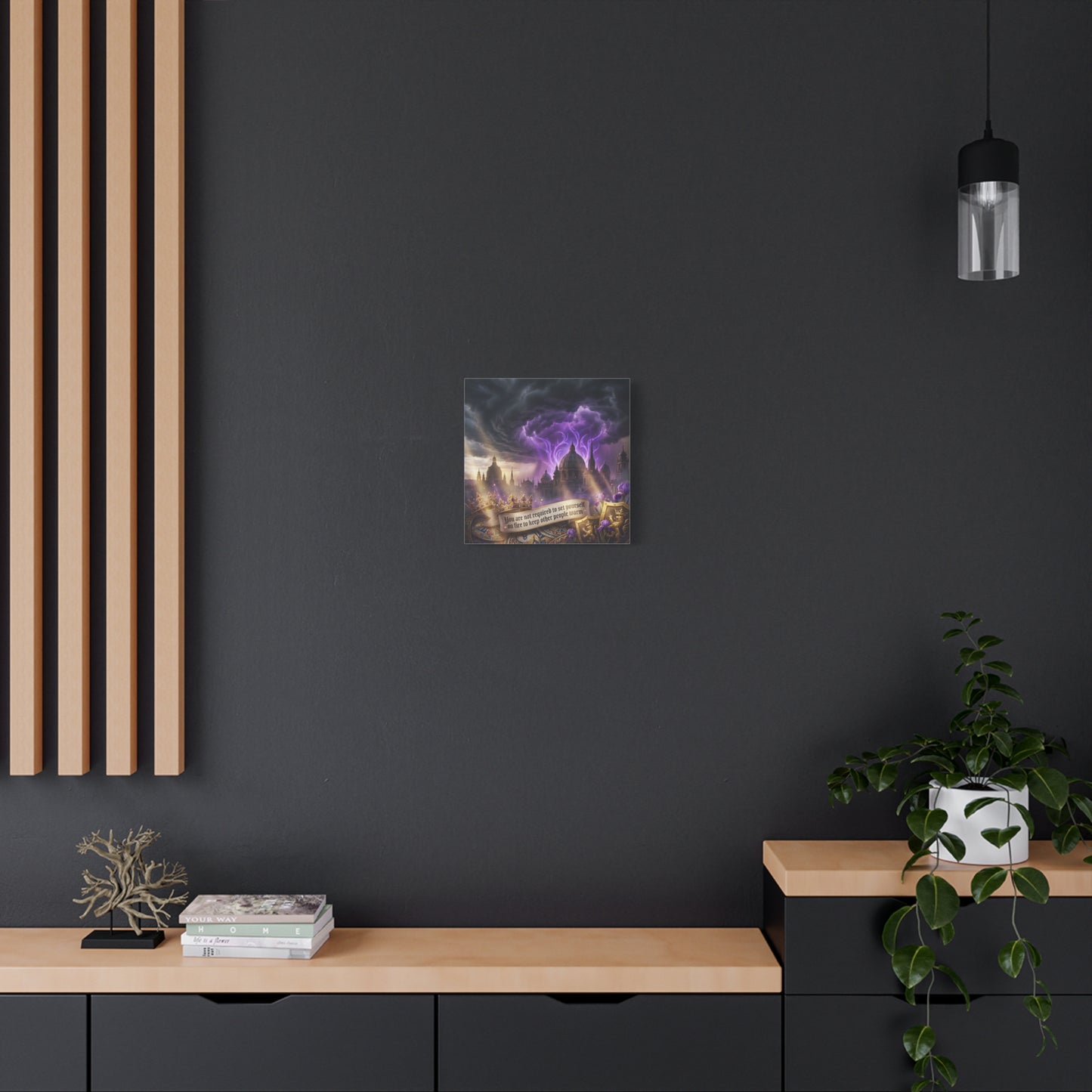 "You Are Not Required To Set Yourself On Fire" Canvas Wall Art - Gothic Castle Quote Decor, Purple Storm Sky, Crown And Iris Fantasy Print - Bedroom Home Decoration, Living Room Accent - Ready to Hang