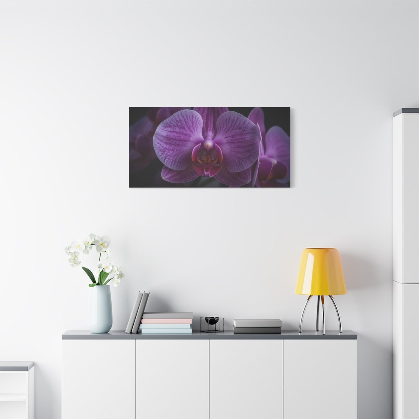 Purple Orchid Canvas Wall Art - Phalaenopsis Flower Macro Floral Print, Botanical Art Print, Cotton Canvas, Contemporary Style - Bedroom Wall Decor, Spa Wall Accent - Bedroom Home Decoration