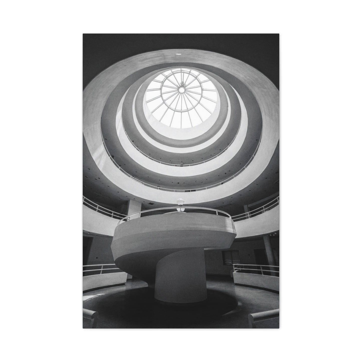 Black And White Spiral Rotunda Canvas Wall Art - Architectural Art Print, Modern Minimalist Interior Decor - Matte Cotton Artwork - Living Room Office Wall Decor - Bedroom Home Decoration