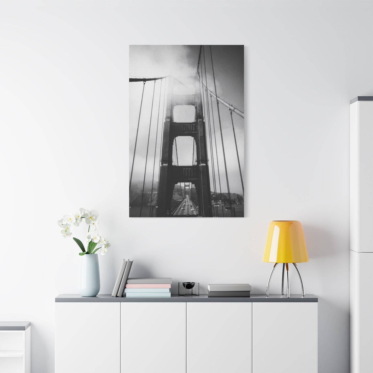 Golden Gate Bridge Canvas Wall Art - Black And White Foggy Bridge Art Print, Modern Cityscape Wall Decor - Minimalist Contemporary Style For Living Room Office - Bedroom Home Decoration