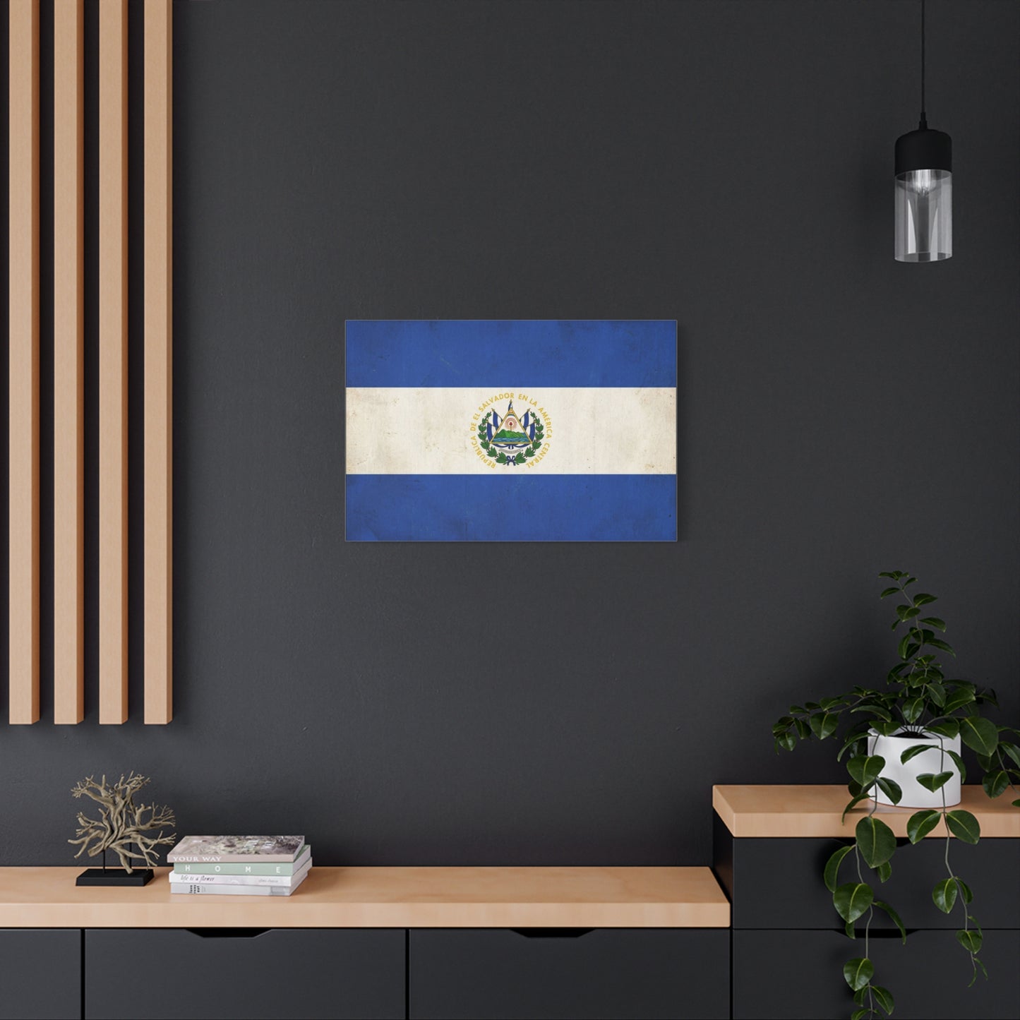 El Salvador Flag Canvas Wall Art - Republica De El Salvador En La America Central - Vintage Blue White National Banner Print - Heritage Decor For Living Room, Office, Dorm - Living Room Wall Decor