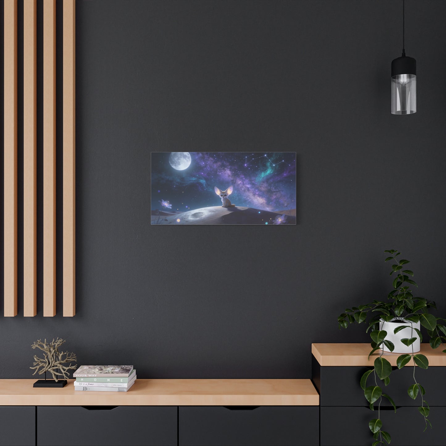 Fennec Fox Canvas Wall Art - Moonlit Galaxy Desert Scene, Celestial Nursery Decor - Dreamy Matte Canvas Print - Whimsical Fantasy Style - Bedroom Wall Decor, Kids Room Accent - Bedroom Home Decoration