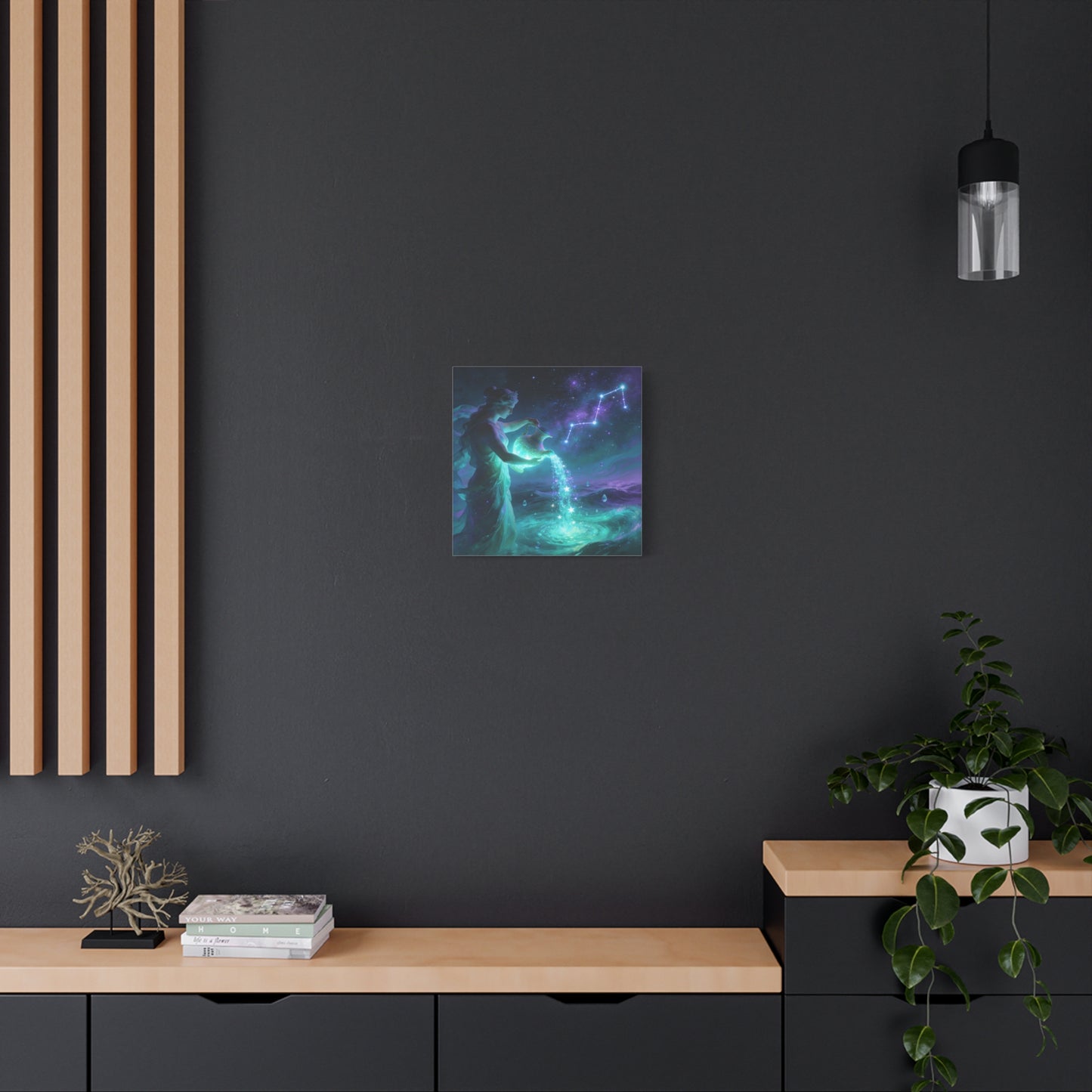 Aquarius Goddess Canvas Wall Art - Zodiac Water Bearer Celestial Galaxy Illustration - Mystical Purple Blue Fantasy Decor - Bedroom Home Decoration, Living Room Wall Decor - Bedroom Home Decoration