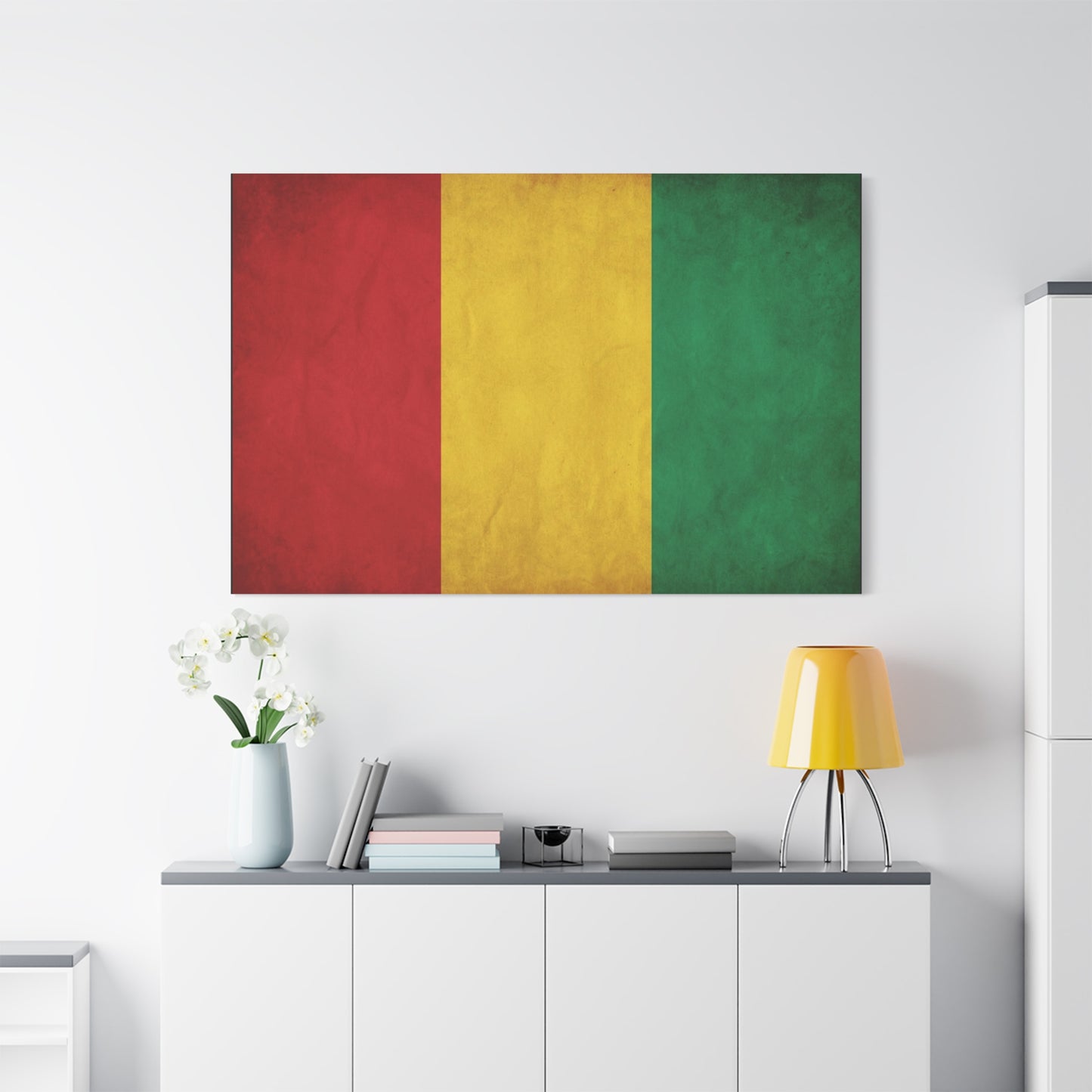 Guinea Flag Canvas Wall Art - Red Yellow Green Tricolor National Print - Vintage Textured Cotton Look - Pan African Style - Living Room Wall Decor - Bedroom Home Decoration - Bedroom Home Decoration