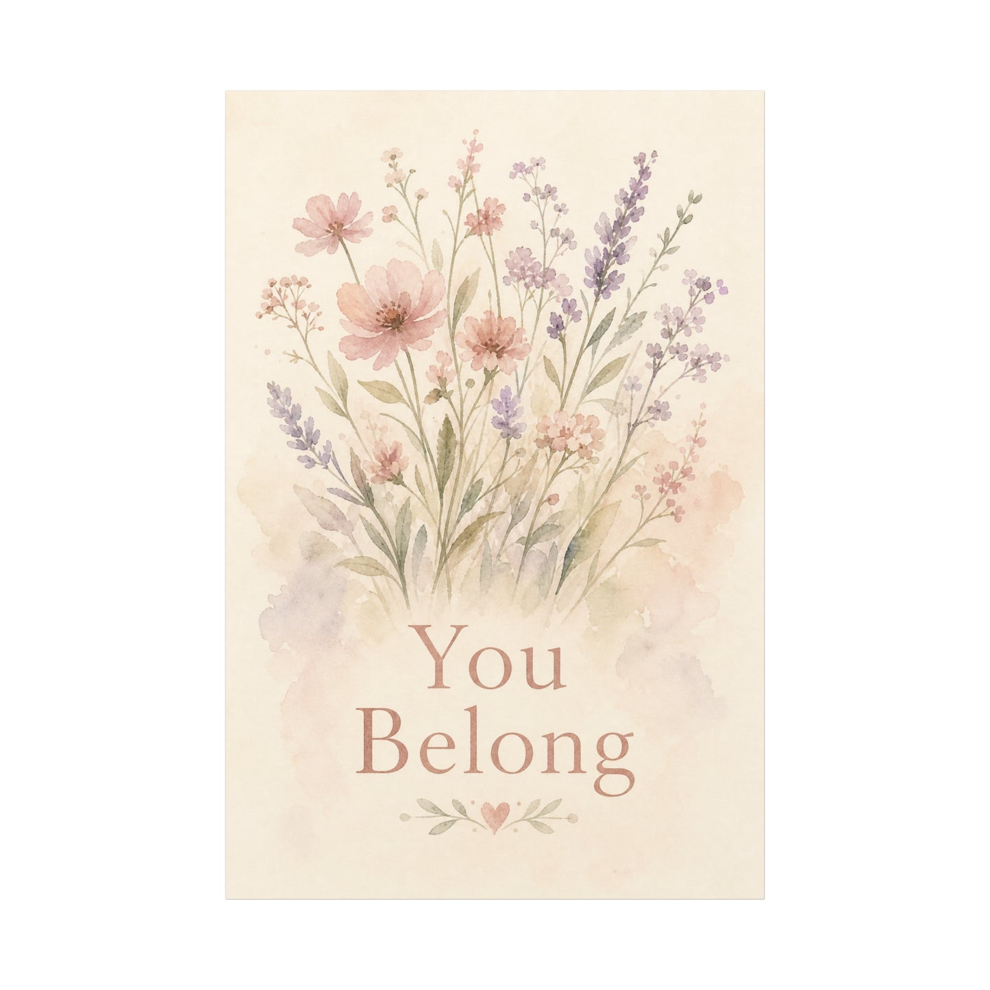 "You Belong" Floral Canvas Wall Art - Watercolor Wildflower Quote Print, Pink Lavender Botanical Decor - Inspirational Bedroom Home Decoration, Nursery Wall Hanging - Bedroom Home Decoration