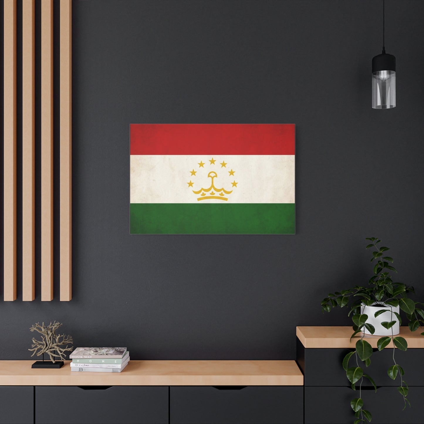 Tajikistan Flag Canvas Wall Art - Vintage Country Flag Print, Red White Green Banner With Crown And Stars - Patriotic Decor - Living Room Wall Decor, Bedroom Home Decoration - Bedroom Home Decoration