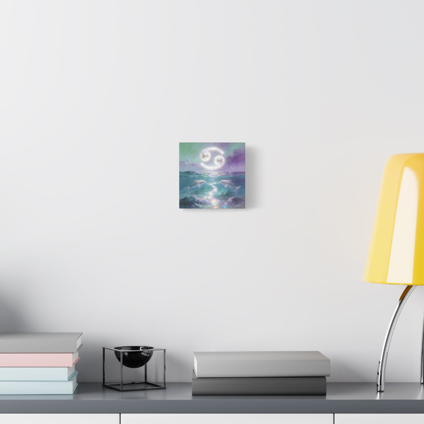 Cancer Zodiac Canvas Wall Art - Two Pearl Fish Ocean Illustration, Celestial Astrology Decor - Iridescent Matte Canvas Print - Mystical Coastal Style For Bedroom Living Room - Living Room Wall Decor