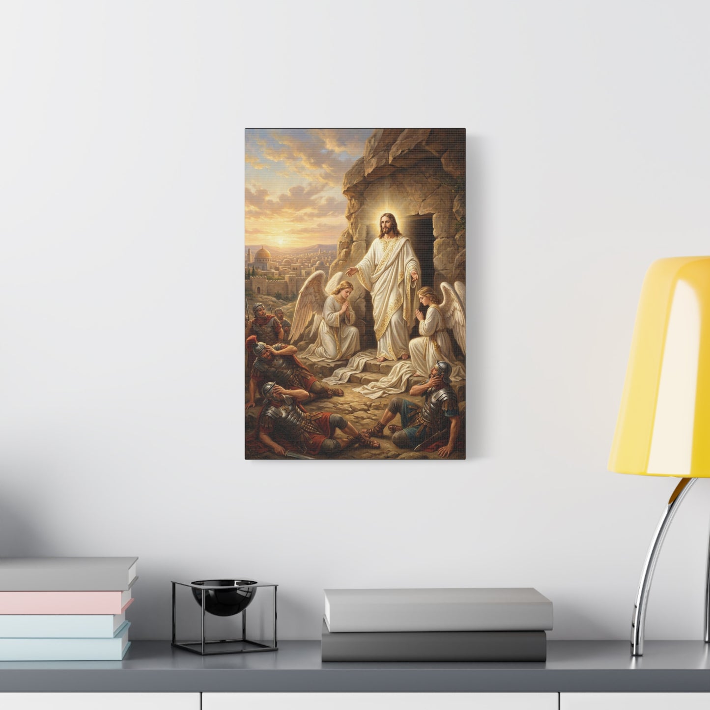 Jesus Christ Resurrection Canvas Wall Art - Empty Tomb, Angels, Roman Soldiers - Traditional Religious Print, Golden Dawn Scene - Living Room Wall Decor, Bedroom Home Decoration - Ready to Hang
