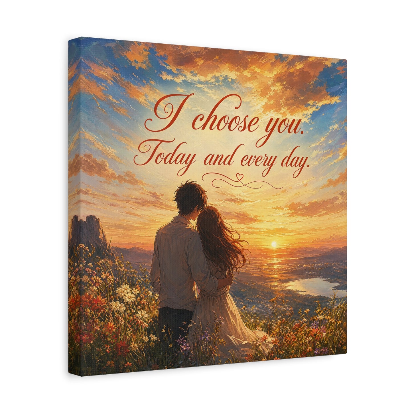 "I Choose You. Today And Every Day." Romantic Couple Canvas Wall Art - Sunset Love Quote Print, Golden Sky Landscape, Bedroom Wall Decor, Living Room Home Decoration - Ready to Hang - Ready to Hang