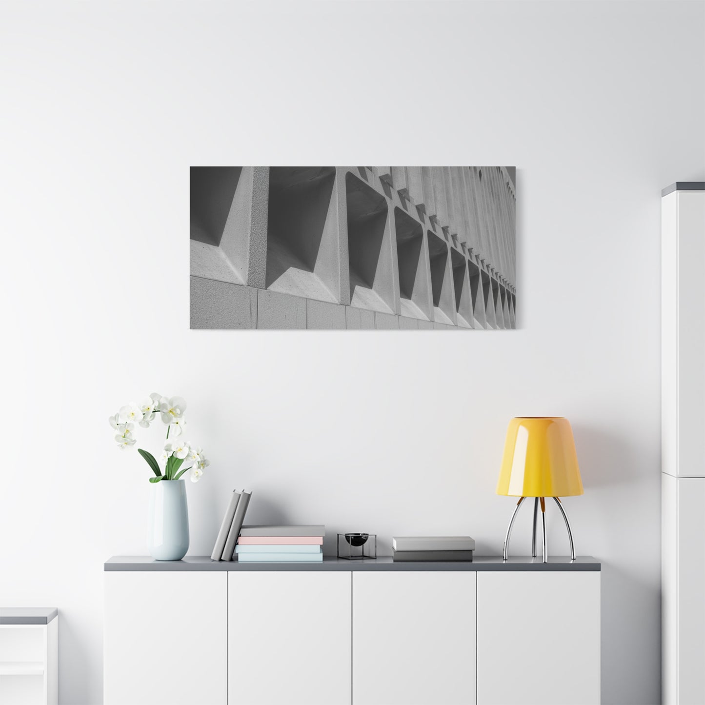 Black And White Modern Architecture Canvas Wall Art - Geometric Building Facade Art Print, Minimalist Urban Concrete Lines - Contemporary Office Wall Art, Living Room Decor - Bedroom Home Decoration