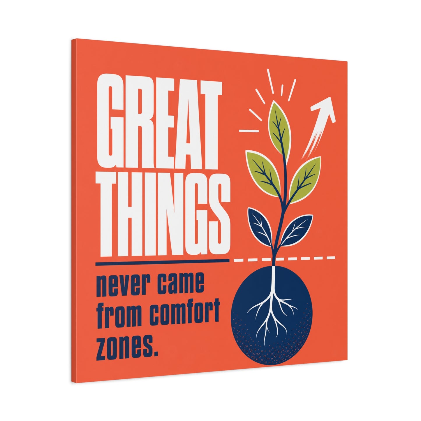 "Great Things Never Came From Comfort Zones" Typography Canvas Wall Art - Motivational Quote Print, Modern Orange Blue Office Decor, Bedroom Home Decoration - Office Wall Art - Bedroom Home Decoration
