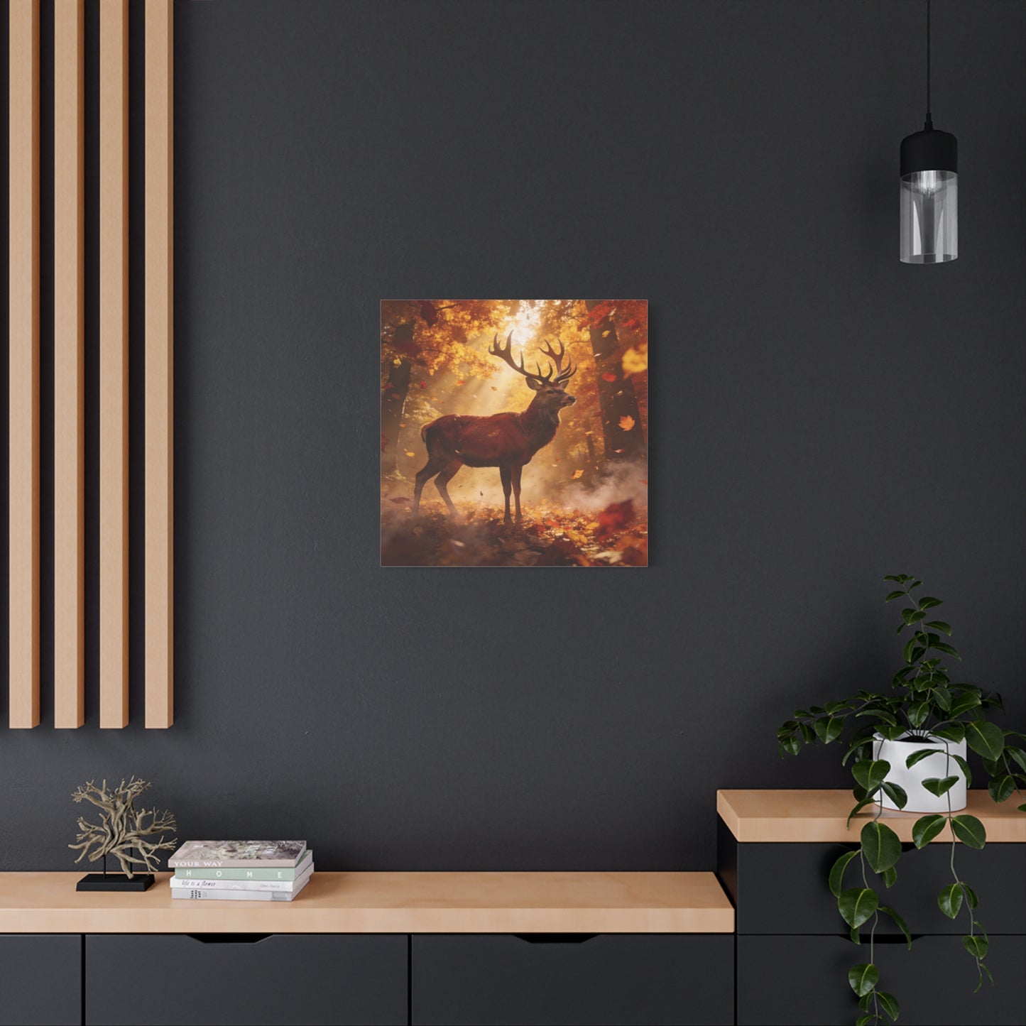 Red Stag Canvas Wall Art - Autumn Forest Deer Wildlife Print, Golden Sunbeams, Rustic Woodland Decor, Matte Finish Canvas Print, Living Room Wall Decor, Bedroom Home Decoration - Cozy Reading Nook Art