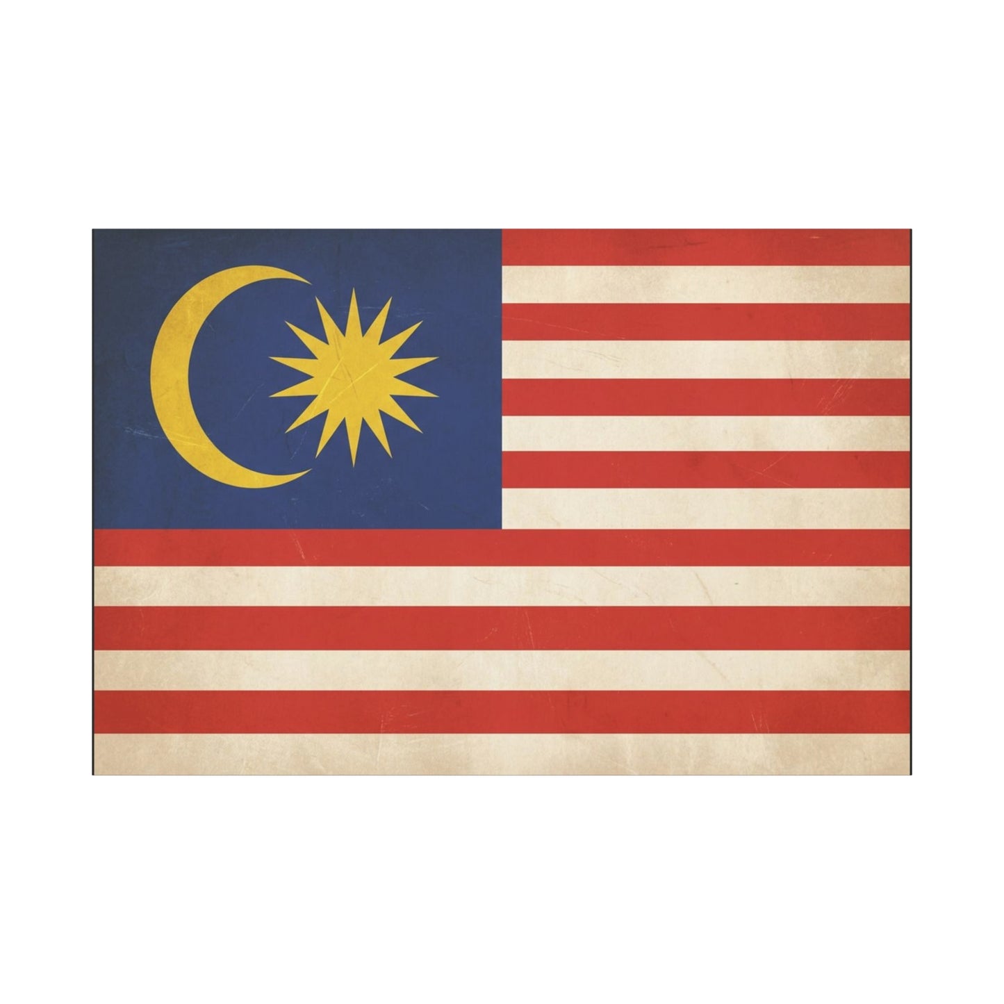 Malaysia Flag Canvas Wall Art - Vintage Malaysian Crescent And 14 Point Star Print - Patriotic Red White Blue Stripes - Cultural Heritage Decor - Living Room Office Wall Decor - Modern Farmhouse Style