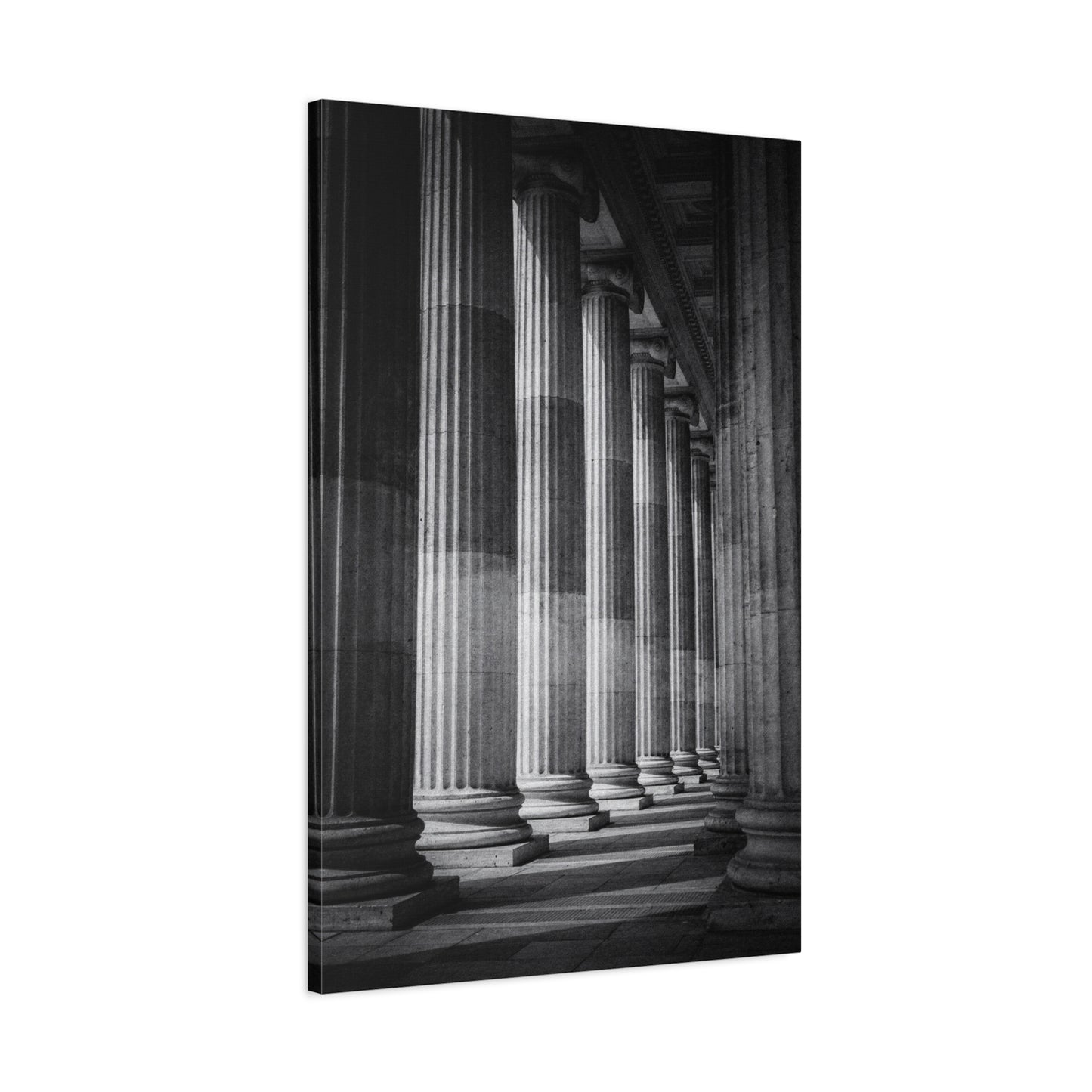 Black And White Classical Columns Canvas Wall Art - Architectural Art Print, Monochrome Stone Colonnade, Contemporary Minimalist Style - Office Wall Decor, Lobby Accent - Reception Area Decor