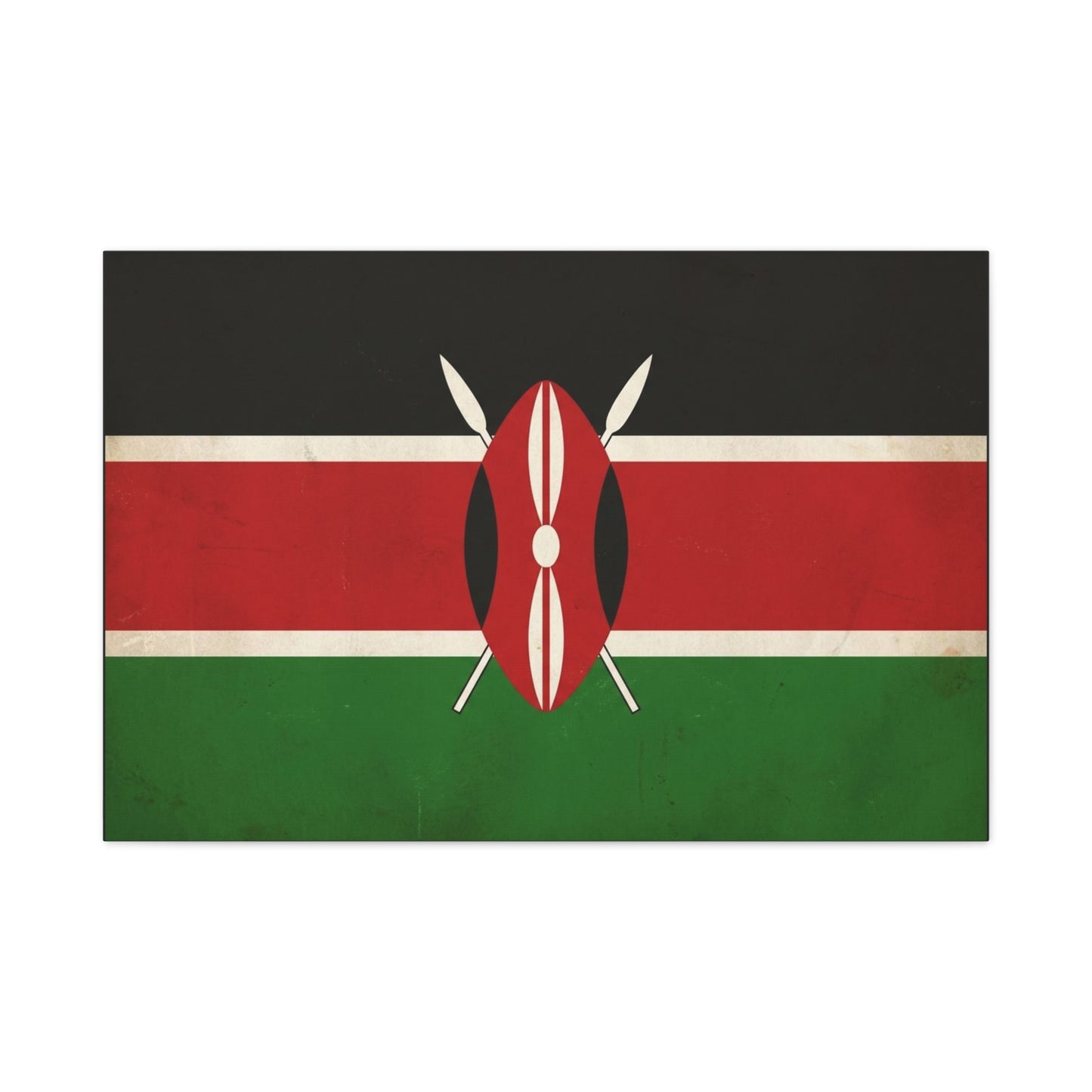 Kenya Flag Canvas Wall Art - Vintage Kenyan Flag Print, Patriotic Red Black Green Decor - Matte Cotton Artwork - Living Room Wall Decor, Office Art, Dorm Home Accent - Bedroom Home Decoration
