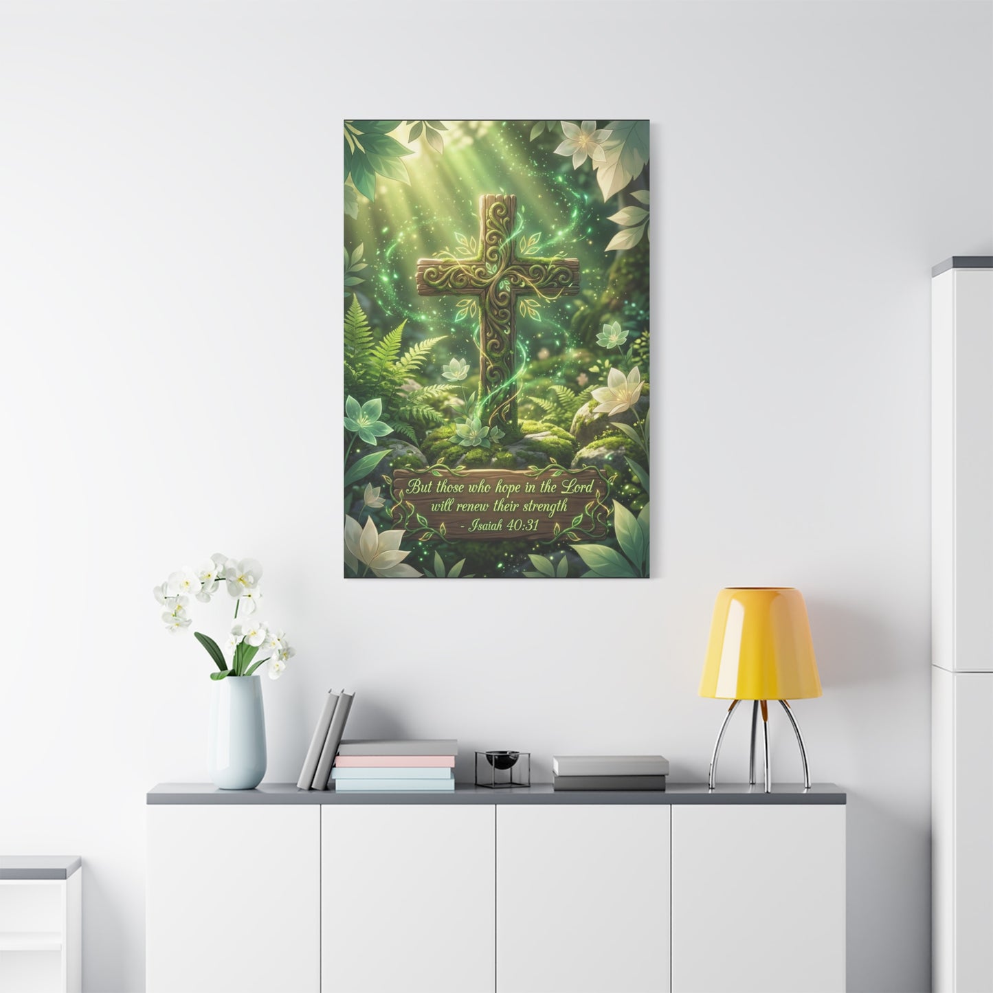 "But Those Who Hope In The Lord Will Renew Their Strength - Isaiah 40:31" Cross Canvas Wall Art - Woodland Scripture Decor, Christian Wall Hanging, Bedroom Living Room Accent - Bedroom Home Decoration