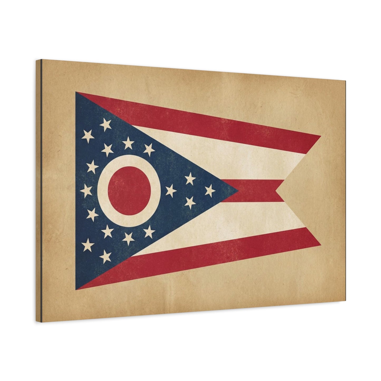 Ohio State Flag Canvas Wall Art - Vintage Buckeye Banner Print, Patriotic Red White Blue Decor - Rustic Americana Style - Living Room Home Decoration - Living Room Wall Decor - Bedroom Home Decoration