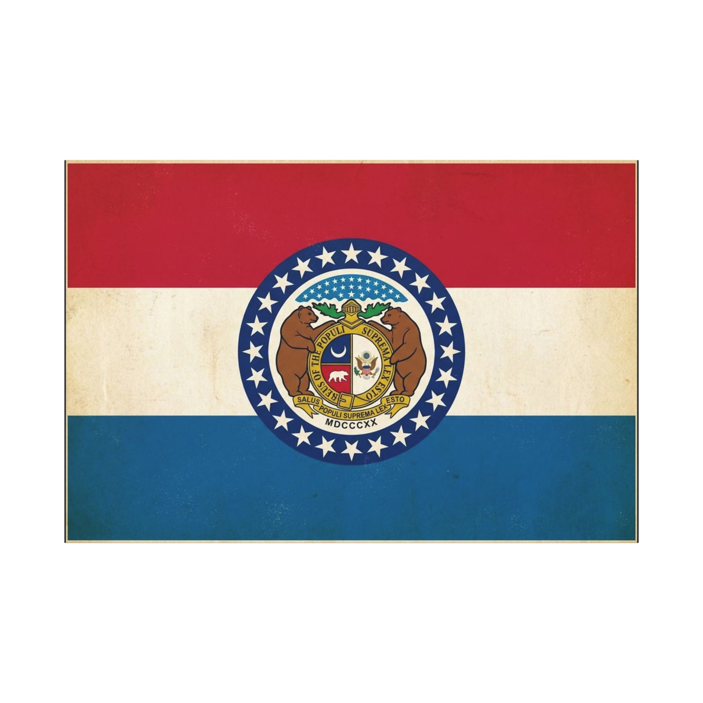 Missouri State Flag Canvas Wall Art - Vintage Red White Blue Bear Seal Print - Patriotic Americana Decor - Living Room Wall Decor, Office Art - Ready to Hang - Bedroom Home Decoration - Ready to Hang
