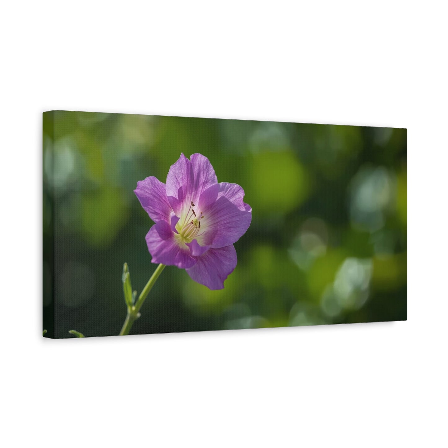 Purple Wildflower Canvas Wall Art - Botanical Floral Close Up Art Print - Soft Green Bokeh Background - Contemporary Nature Decor - Bedroom Wall Accent, Living Room Decoration - Ready to Hang