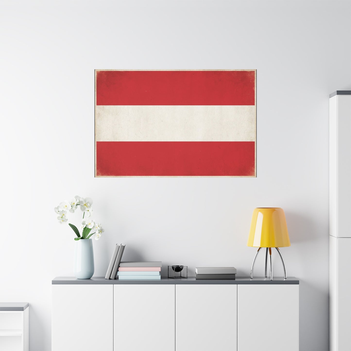 Austria Flag Canvas Wall Art - Vintage Red White Horizontal Banner Print - Patriotic Minimalist Decor - Living Room Home Decoration, Office Accent - Living Room Wall Decor - Bedroom Home Decoration