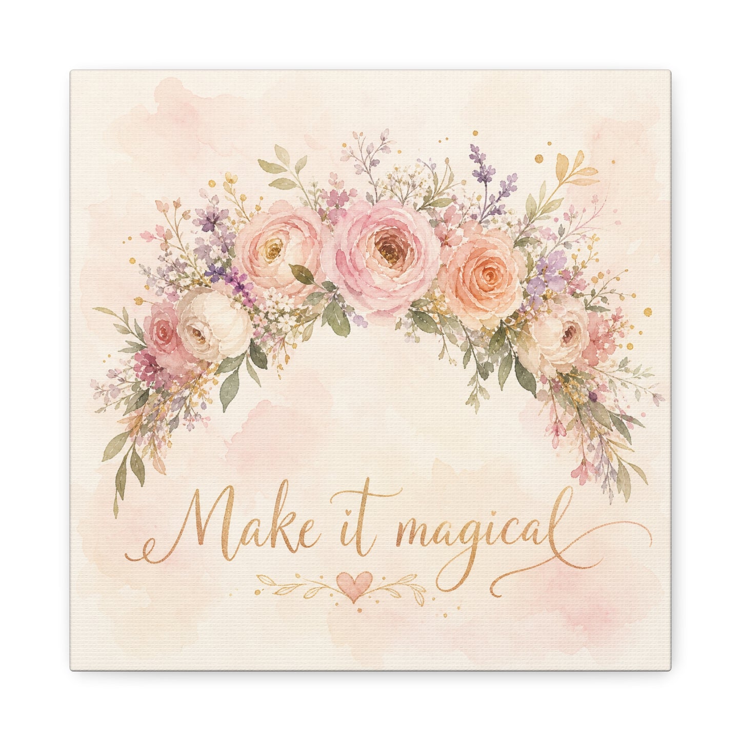 "Make It Magical" Floral Canvas Wall Art - Blush Rose Watercolor Quote Print, Pink Botanical Home Decor, Girls Bedroom Wall Decoration, Nursery Accent, Bohemian Living Room Style - Ready to Hang