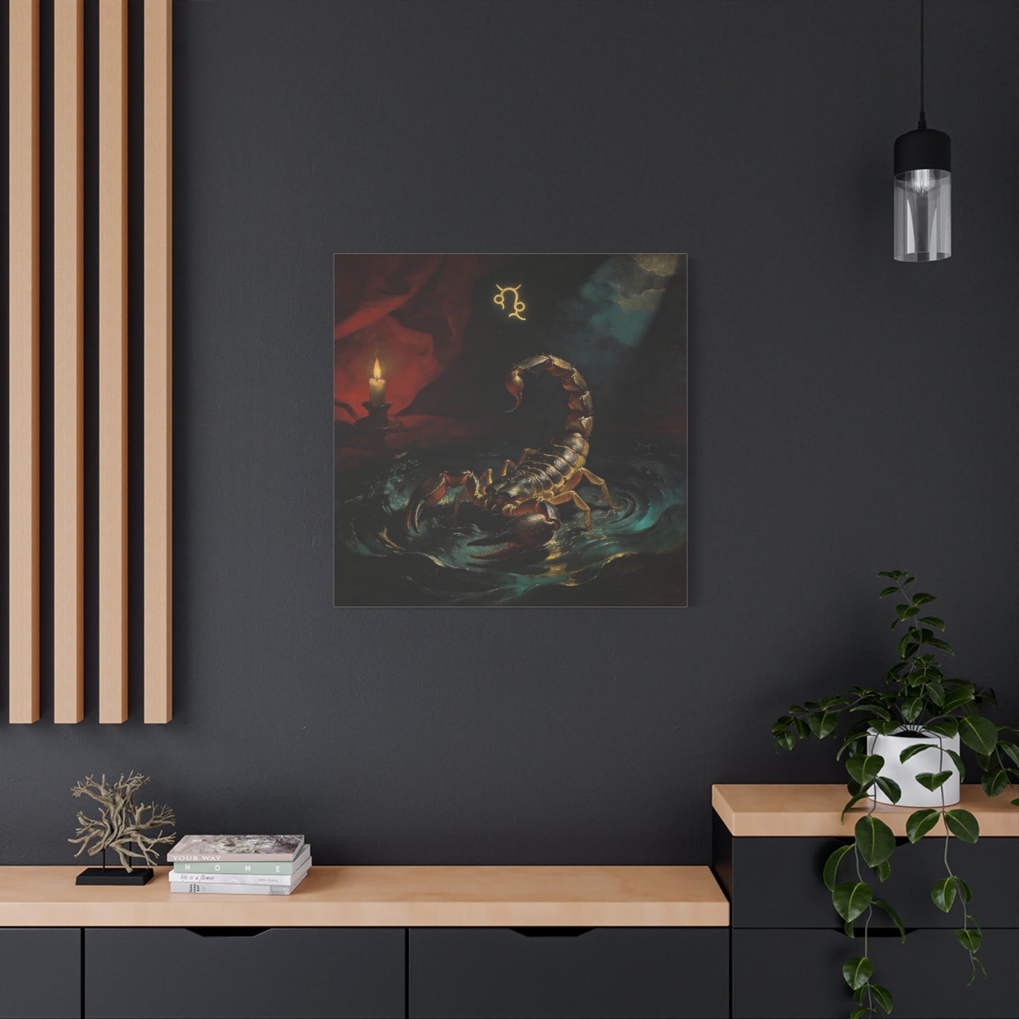 Scorpion Zodiac Canvas Wall Decor - Candlelit Astrology Painting, Dark Vintage Gothic Print - Matte Cotton Canvas, Mysterious Maximalist Style - Bedroom Decoration, Study Accent - Office Wall Art
