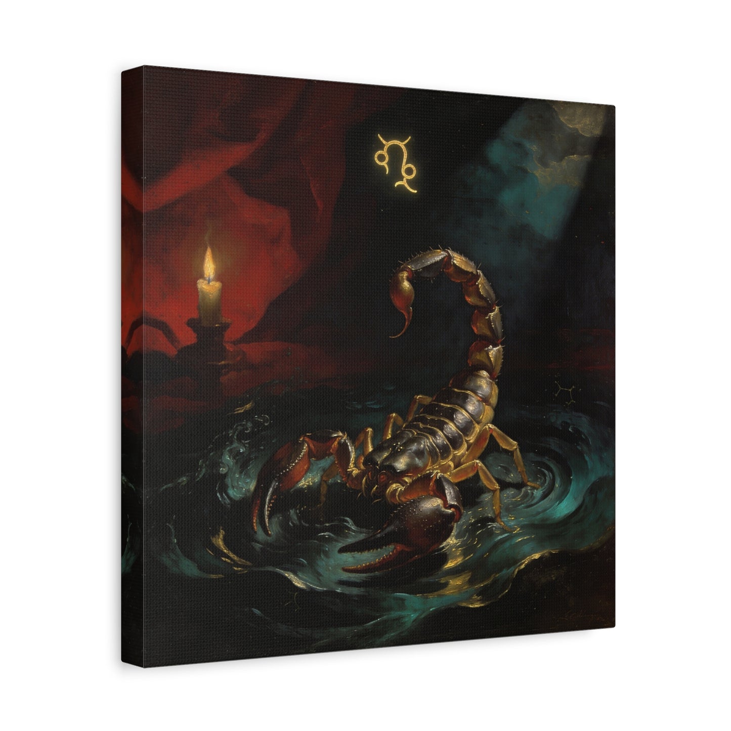 Scorpion Zodiac Canvas Wall Decor - Candlelit Astrology Painting, Dark Vintage Gothic Print - Matte Cotton Canvas, Mysterious Maximalist Style - Bedroom Decoration, Study Accent - Office Wall Art