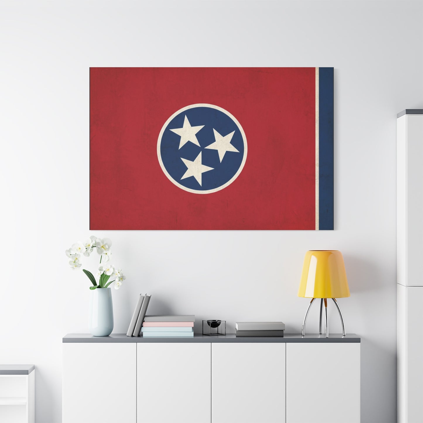 Tennessee State Flag Canvas Wall Art - Vintage Red Blue Tri Star Print - Patriotic Rustic Decor - Living Room Wall Decor, Office Accent - Bedroom Home Decoration - Bedroom Home Decoration