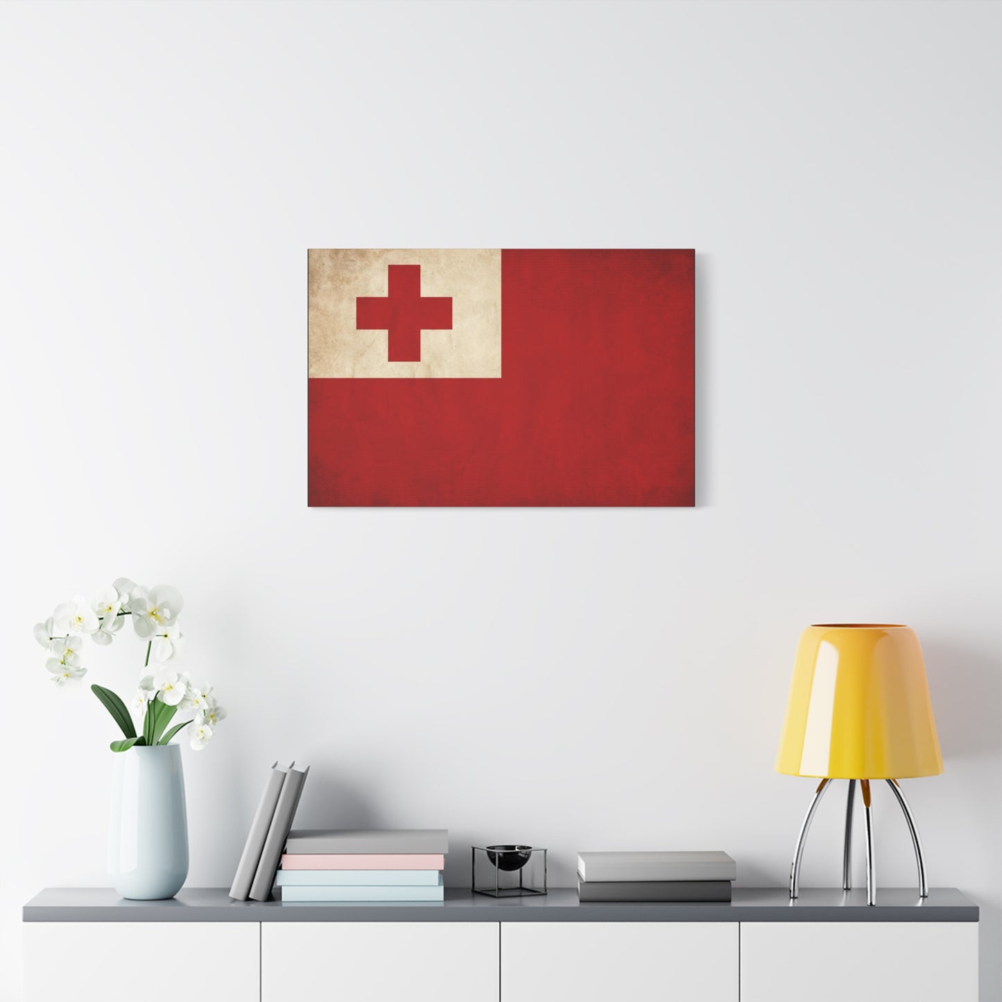 Tonga Flag Canvas Wall Art - Vintage Red Cross National Banner Print, Matte Cotton Decor - Traditional Patriotic Style - Living Room Home Decoration - Living Room Wall Decor - Bedroom Home Decoration