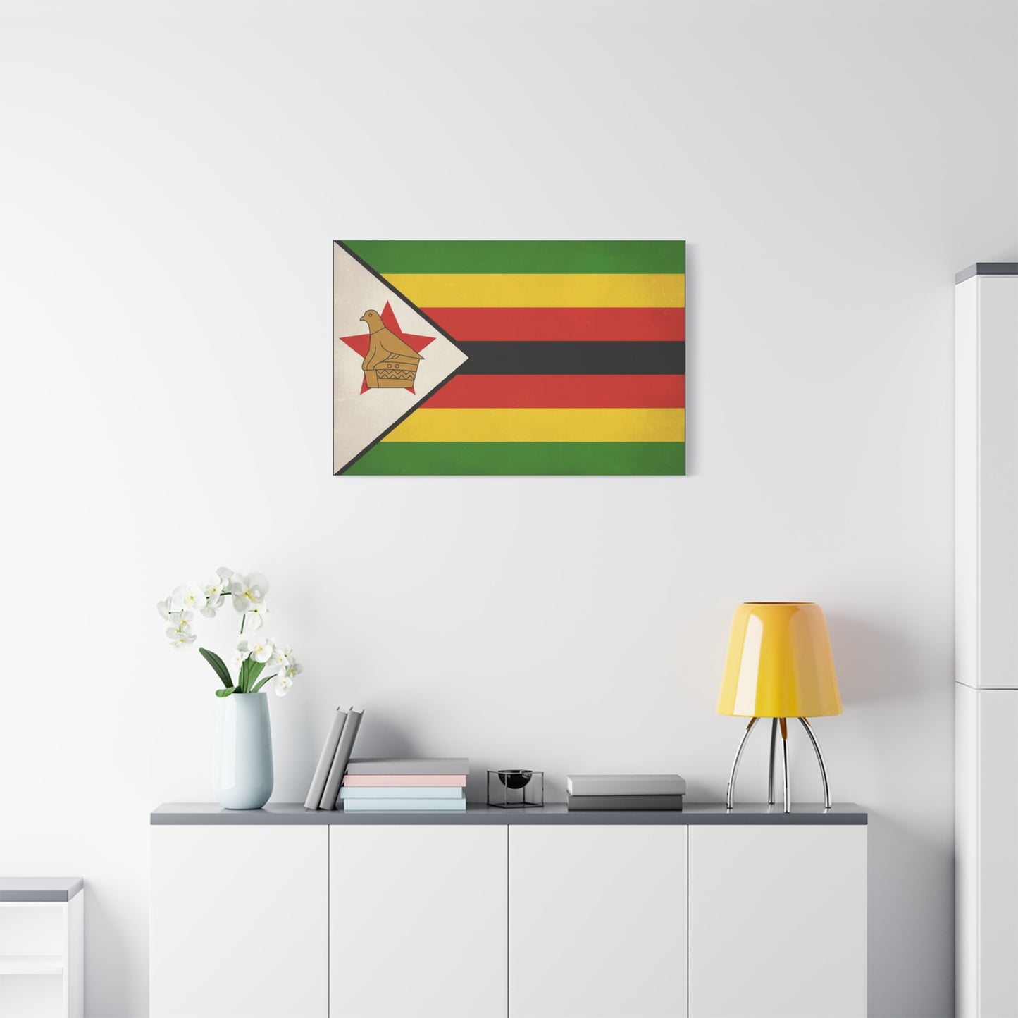 Zimbabwe Flag Canvas Wall Art - Vintage National Pride Decor, Green Gold Red Black Banner Print - Cultural Heritage Style - Living Room Wall Decor, Office Art - Modern Farmhouse Style - Ready to Hang
