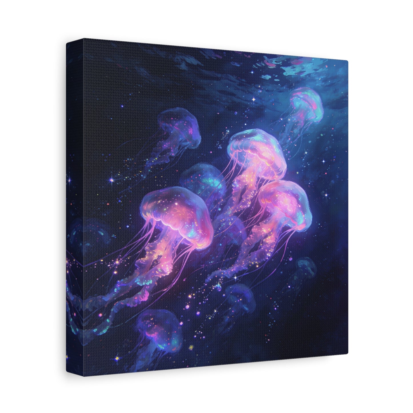 Glowing Jellyfish Canvas Wall Art - Ocean Fantasy Sea Life Decor, Luminous Pink Blue Artwork - Matte Canvas Print, Contemporary Style - Bedroom Wall Decor, Meditation Space Accent - Ready to Hang