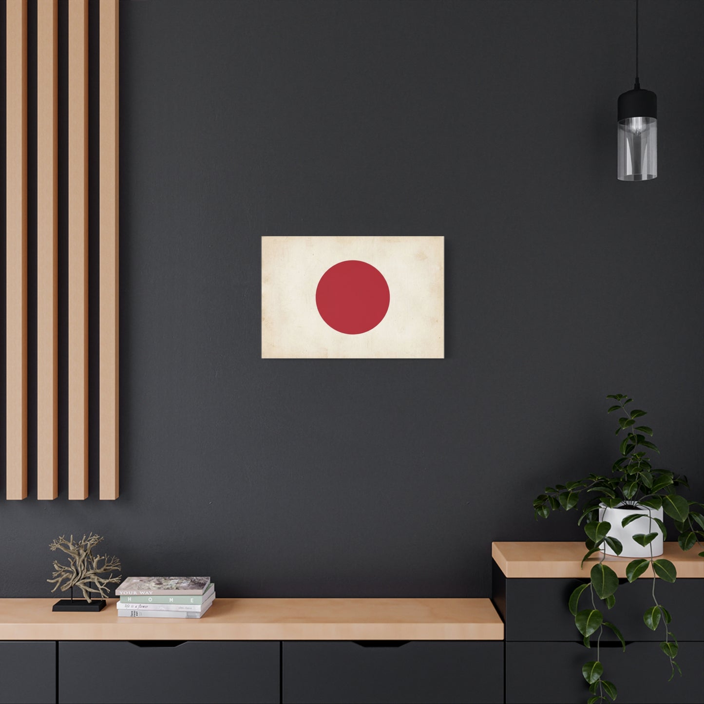 Japan Flag Canvas Wall Art - Minimalist Red Sun Graphic Print, Vintage Neutral Background - Matte Cotton Artwork - Modern Living Room Wall Decor, Office Art, Dorm Accent - Bedroom Home Decoration