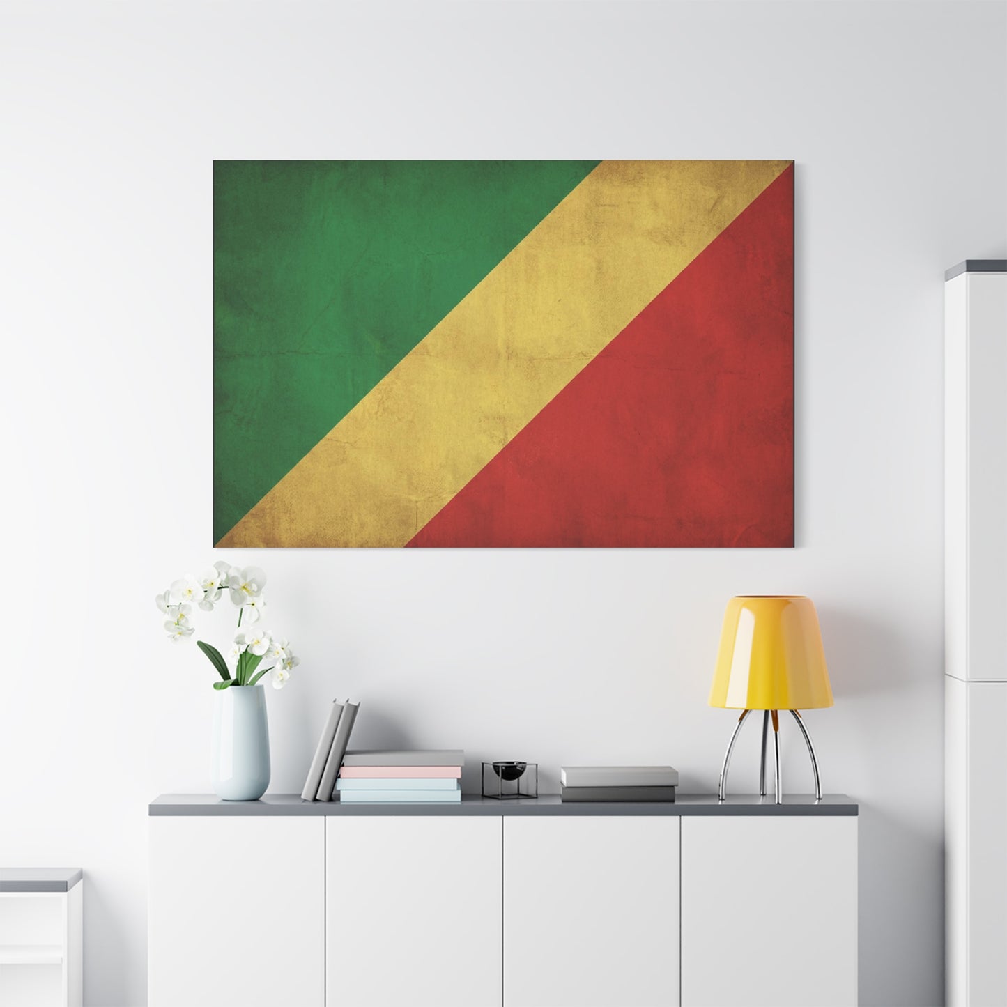 Republic Of The Congo Flag Canvas Wall Art - Vintage National Banner Print, Distressed Tricolor Design - Traditional Patriotic Decor - Living Room Wall Decor - Bedroom Home Decoration - Ready to Hang