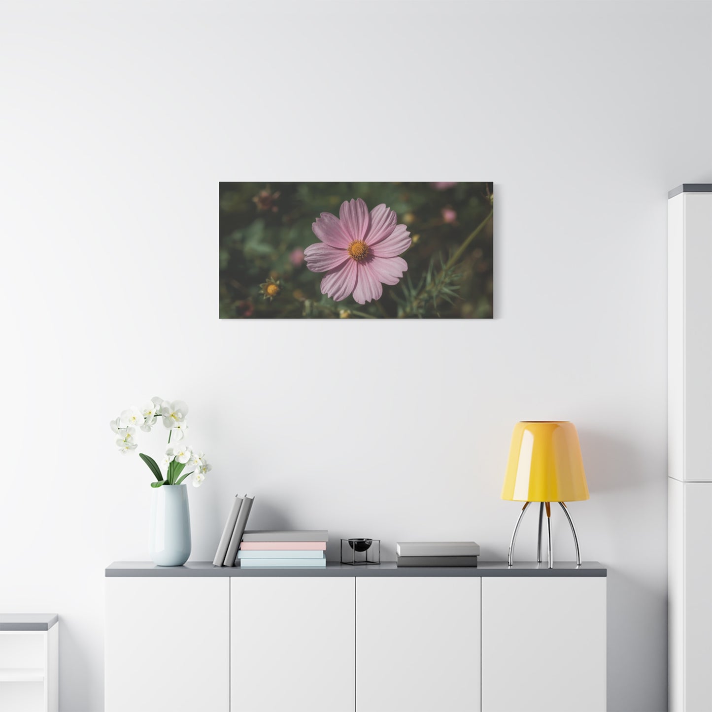 Pink Cosmos Flower Canvas Wall Art - Botanical Floral Art Print, Soft Blush Petals, Matte Stretched Cotton Canvas - Vintage Style - Bedroom Wall Decor, Bathroom Accent - Modern Farmhouse Style