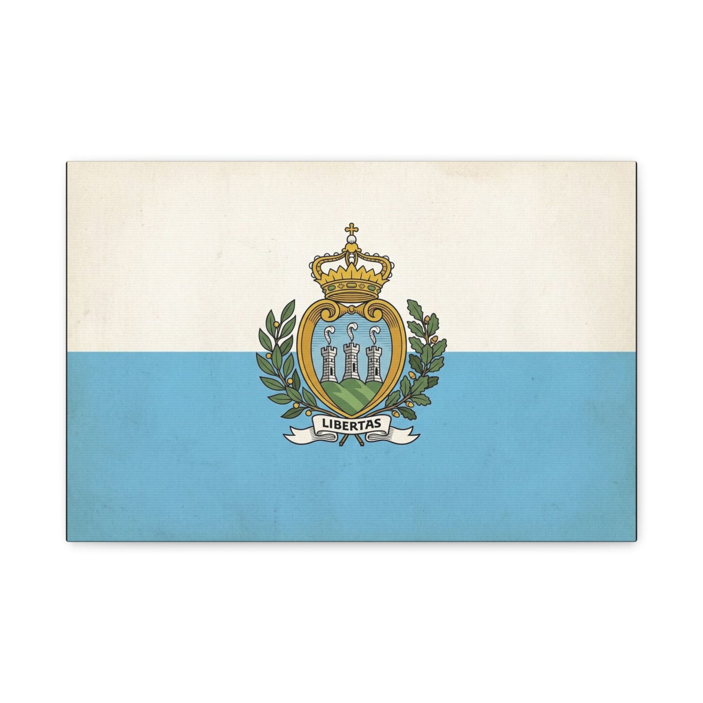 "Libertas" San Marino Flag Canvas Wall Art - Vintage Republic Crest Print, Blue White Heraldic Decor - Traditional Patriotic Style - Living Room Wall Decor - Bedroom Home Decoration - Ready to Hang