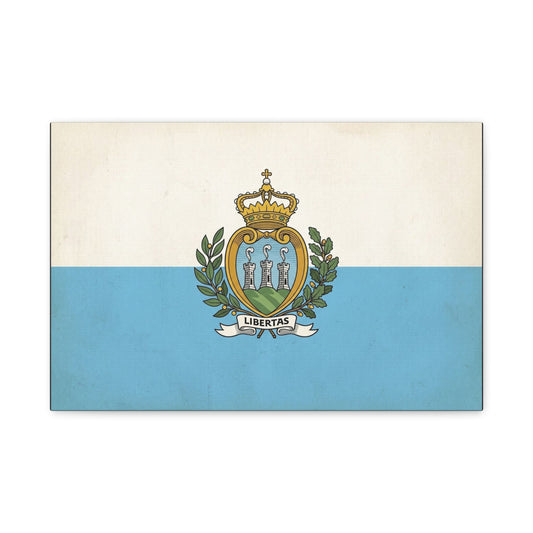 "Libertas" San Marino Flag Canvas Wall Art - Vintage Republic Crest Print, Blue White Heraldic Decor - Traditional Patriotic Style - Living Room Wall Decor - Bedroom Home Decoration - Ready to Hang