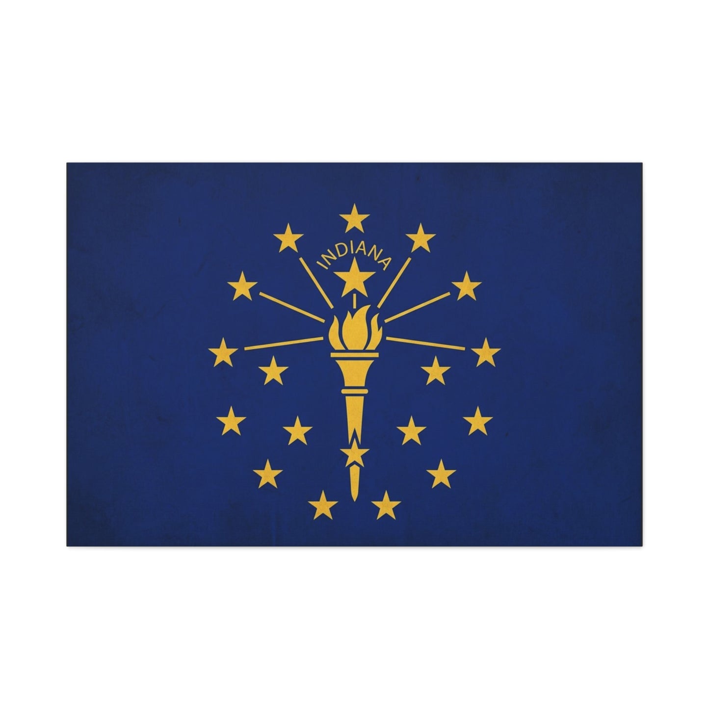 Indiana State Flag Canvas Wall Art - Blue Gold Torch Stars Print, Patriotic Decor - Matte Cotton Artwork - Living Room Wall Decor, Office Art, Dorm Decoration Accent - Bedroom Home Decoration