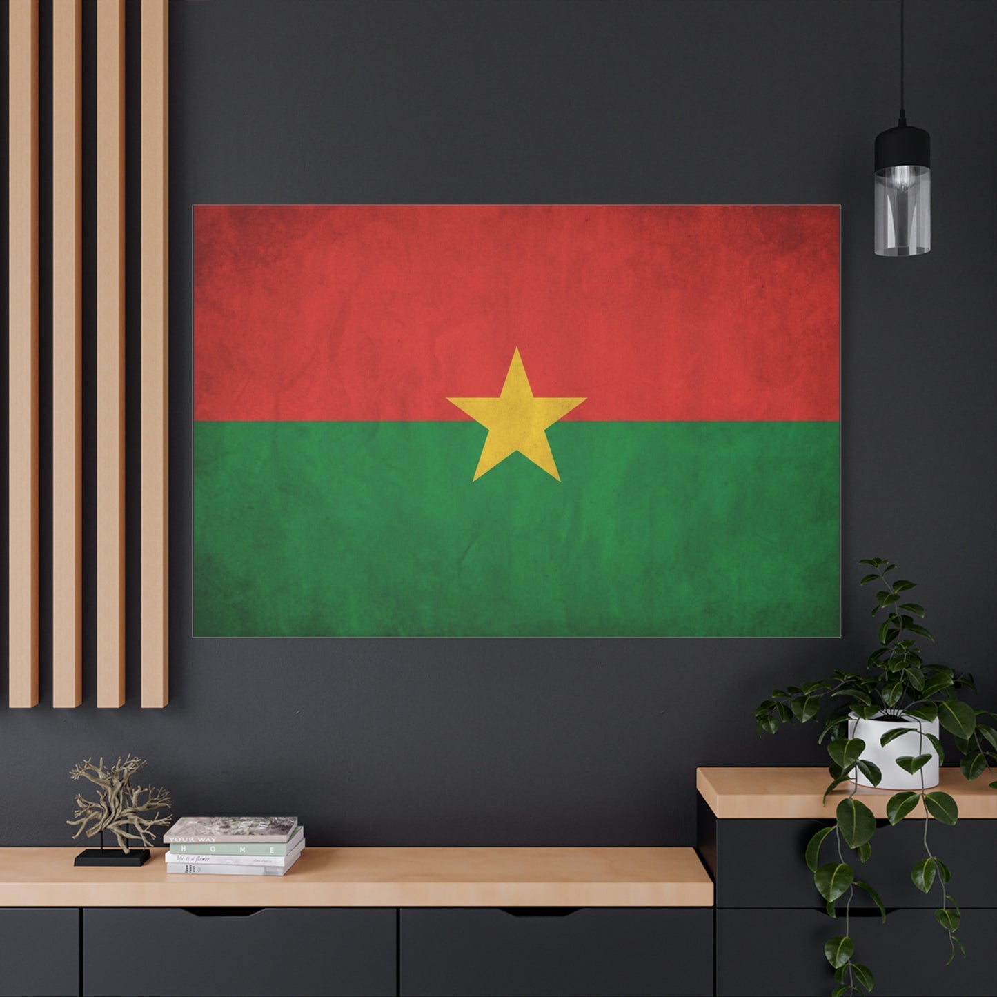 Burkina Faso Flag Canvas Wall Art - Vintage National Pride Decor, Red Green Gold Star Print - Cultural Heritage Style - Living Room Decoration, Office Accent - Living Room Wall Decor - Ready to Hang
