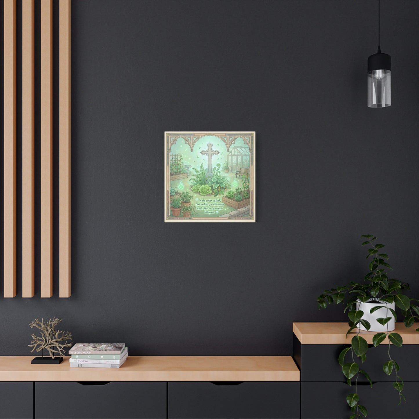"In The Garden Of Faith" Christian Canvas Wall Art - Cross Garden Quote Print - Botanical Scripture Decor, Matte Cotton Canvas - Traditional Religious Wall Decor For Bedroom Office - Ready to Hang