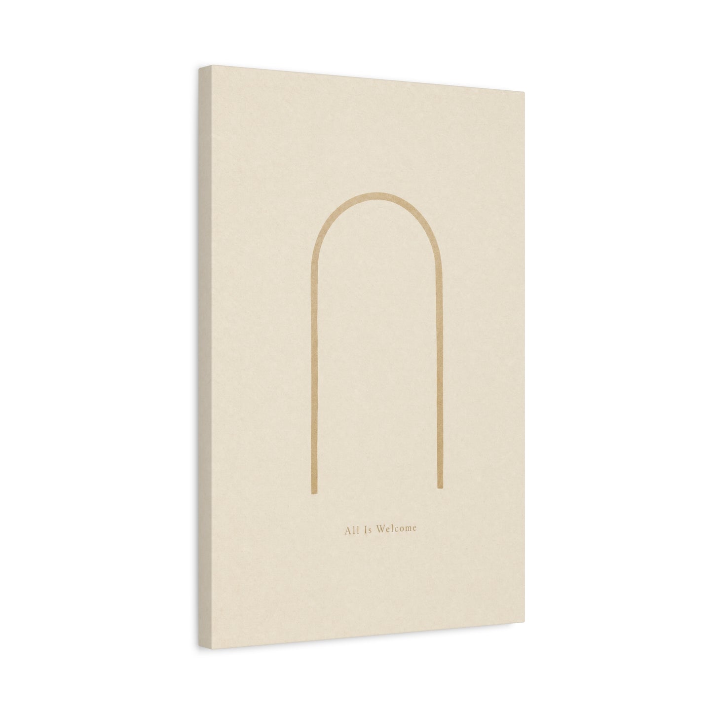 "All Is Welcome" Minimalist Arch Canvas Wall Art - Neutral Beige Line Print, Contemporary Typography Decor - Calming Bedroom Home Decoration, Living Room Wall Decor - Ready to Hang - Ready to Hang