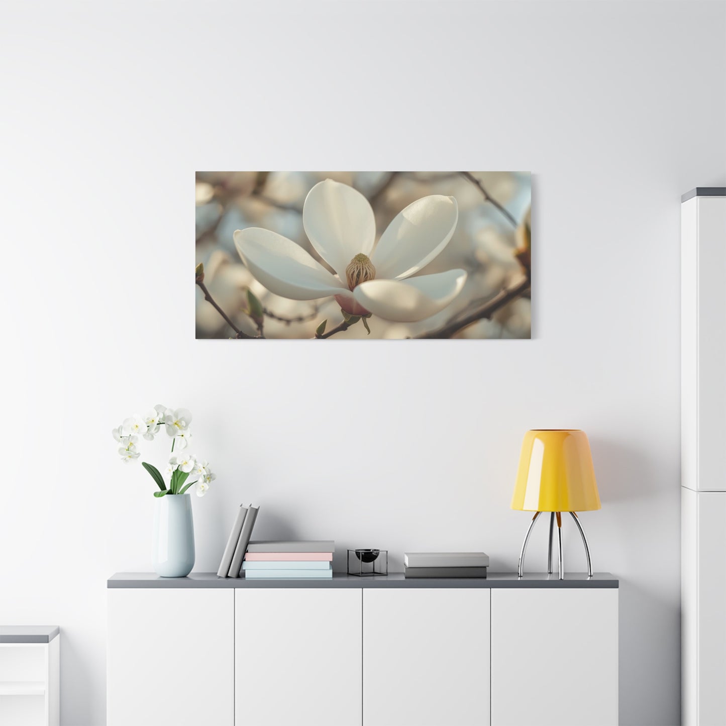White Magnolia Flower Canvas Wall Art - Soft Botanical Art Print, Cotton Canvas Print - Traditional Style, Bedroom Wall Decor, Living Room Home Decoration, Office Art Accent - Modern Farmhouse Style