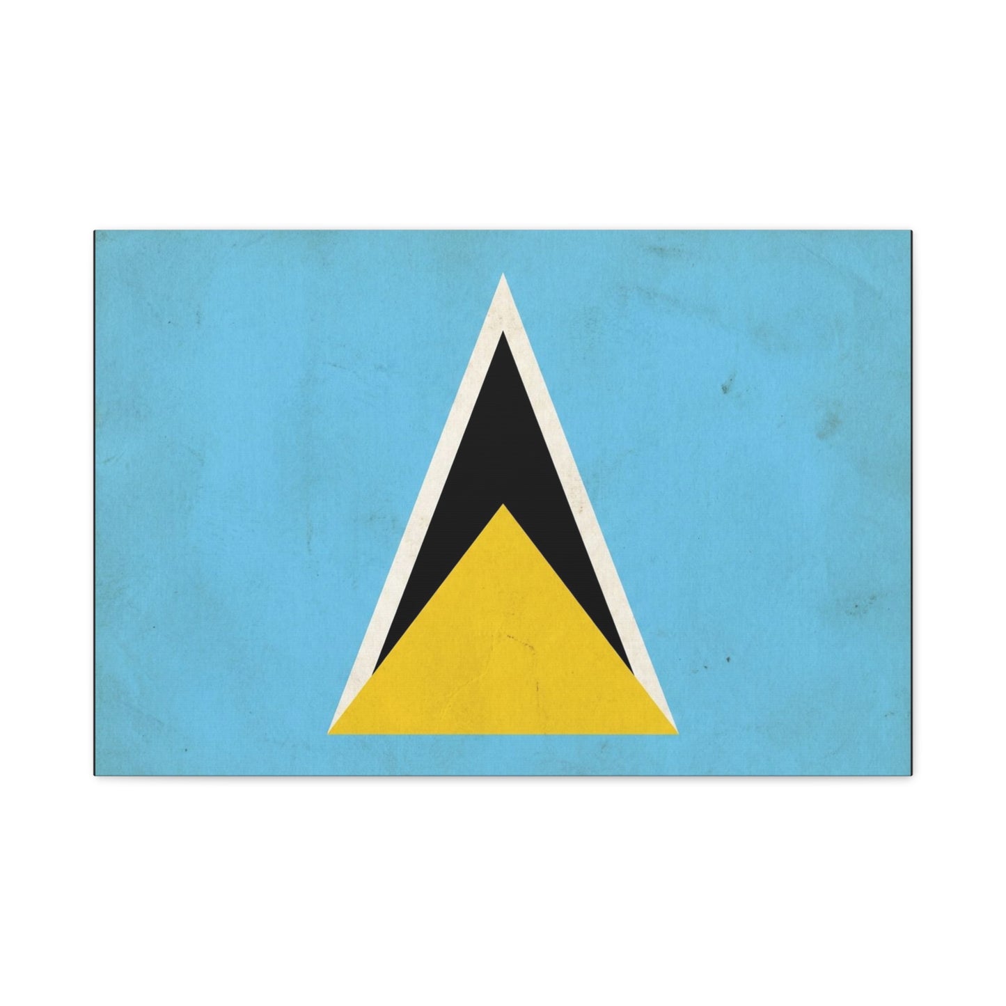 Saint Lucia Flag Canvas Wall Art - Blue Yellow Black Triangle Design, Minimalist Geometric Print - Modern Caribbean Decor - Living Room Wall Decor, Office Art Accent - Bedroom Home Decoration